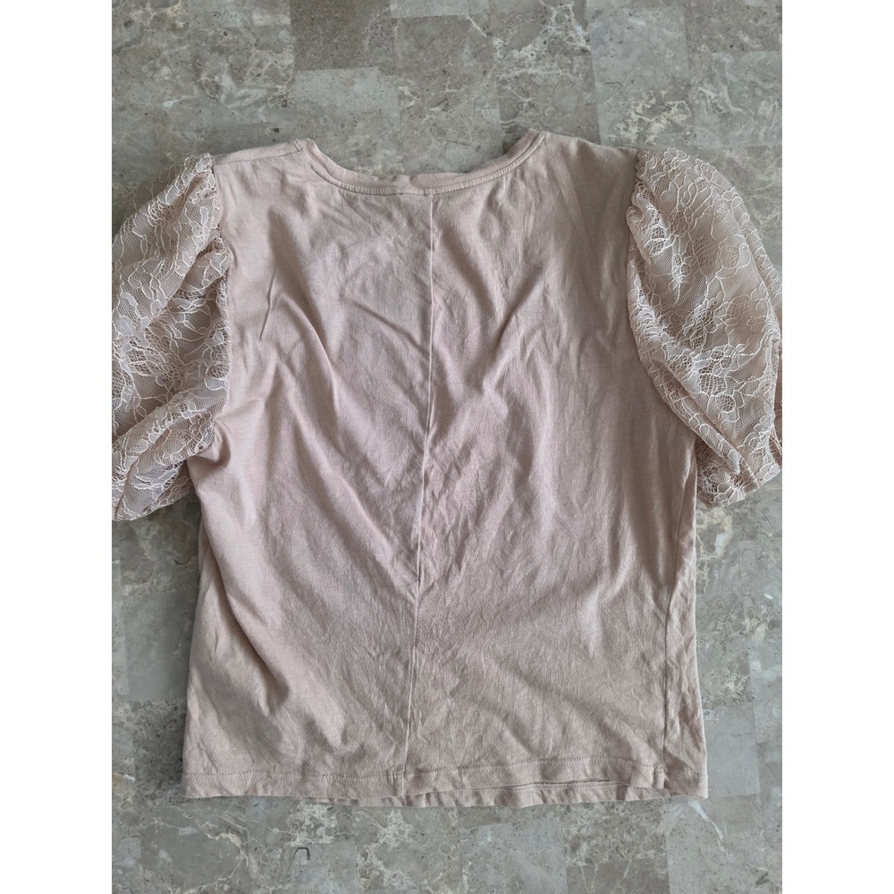Alice + Olivia Pink Silk Lace Puff Sleeve Top Crew Neck Womens Small - Picture 14 of 15
